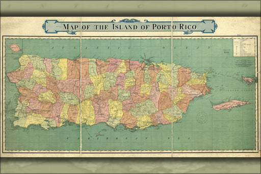 24"x36" Gallery Poster, Map of the island of puerto rico 1915