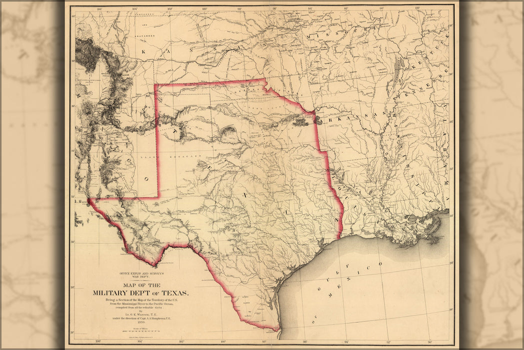 24"x36" Gallery Poster, Map of the military dep't of Texas 1859