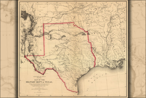 24"x36" Gallery Poster, Map of the military dep't of Texas 1859