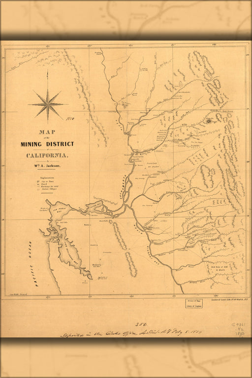 24"x36" Gallery Poster, Map of the mining district of California 1850 p1