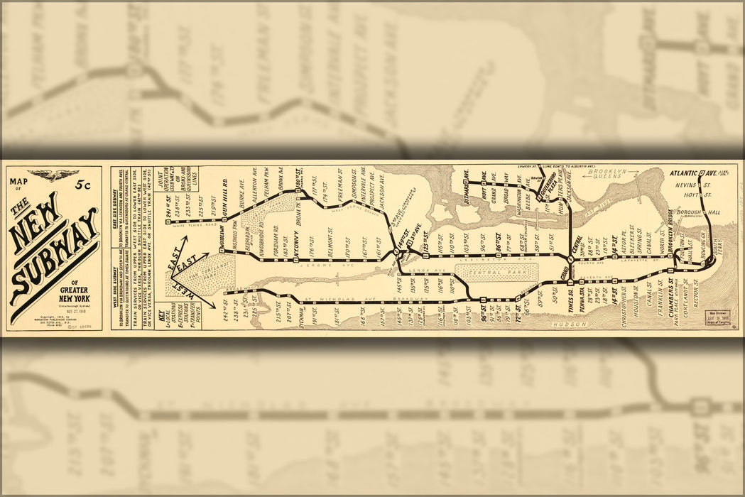 24"x36" Gallery Poster, Map of the new subway of New York city 1918