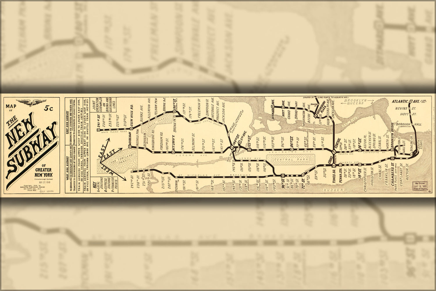 24"x36" Gallery Poster, Map of the new subway of New York city 1918