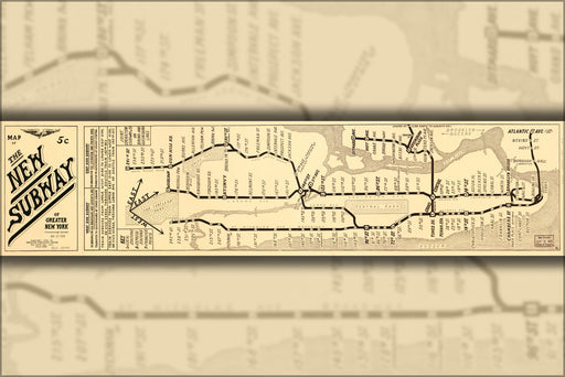 24"x36" Gallery Poster, Map of the new subway of New York city 1918