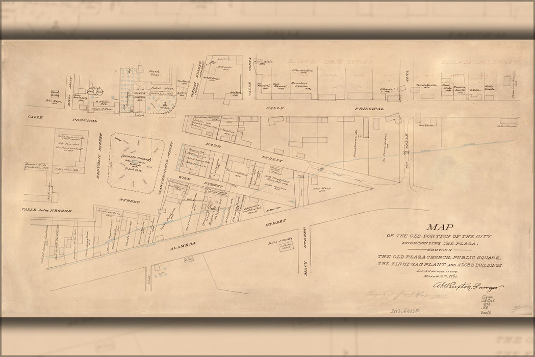 24"x36" Gallery Poster, Map of the old portion of los angeles 1873