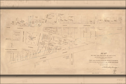 24"x36" Gallery Poster, Map of the old portion of los angeles 1873