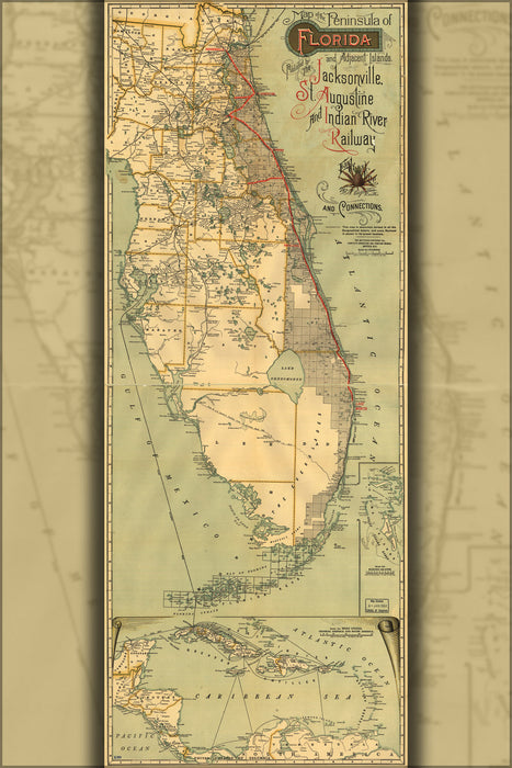 24"x36" Gallery Poster, Map of the peninsula of Florida 1893