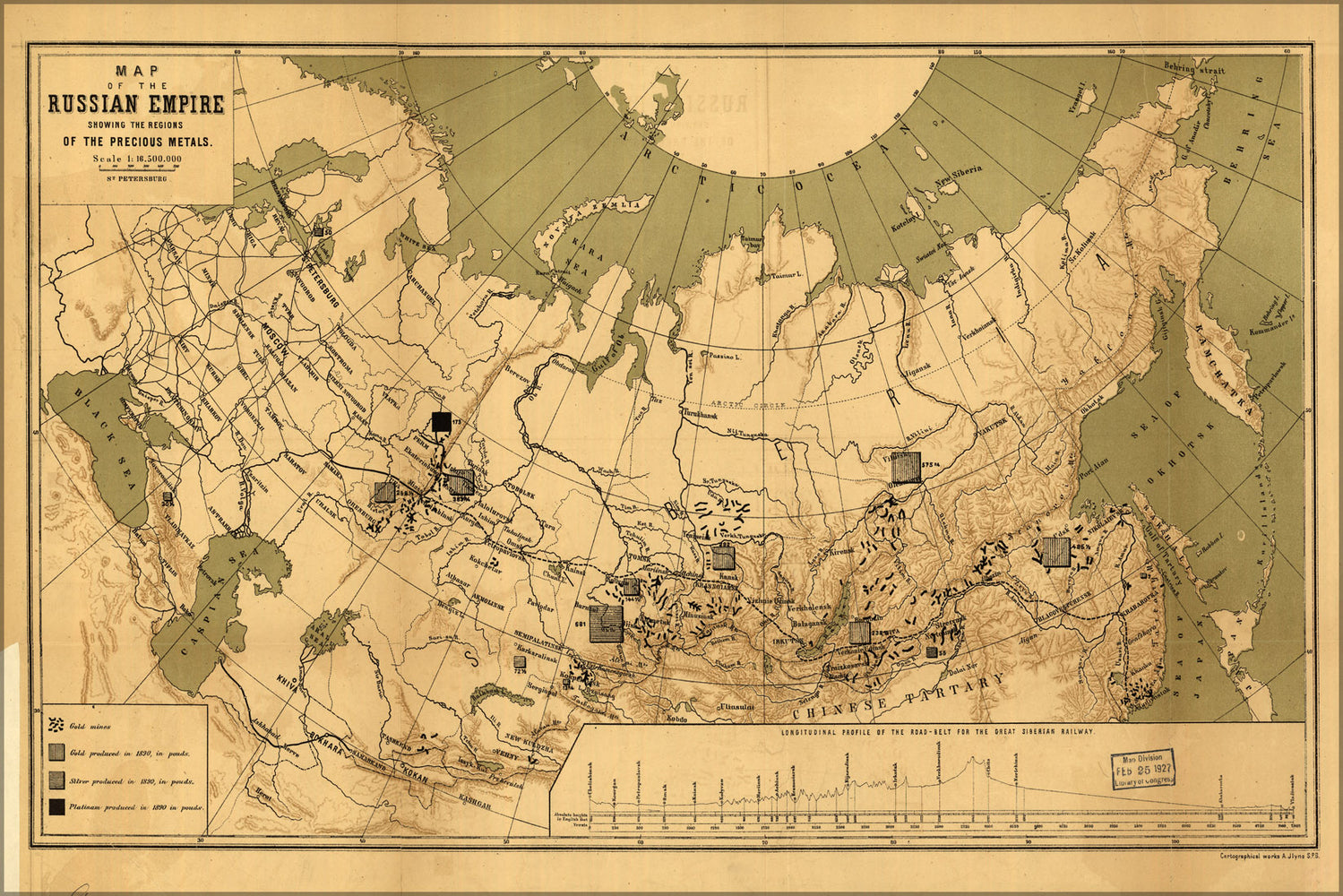 24"x36" Gallery Poster, Map of the precious metals in russia 1890
