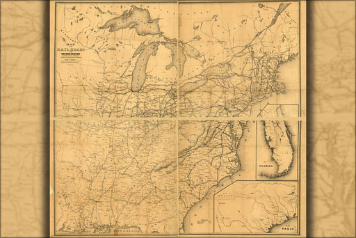 24"x36" Gallery Poster, Map of the railroads in the United States 1852