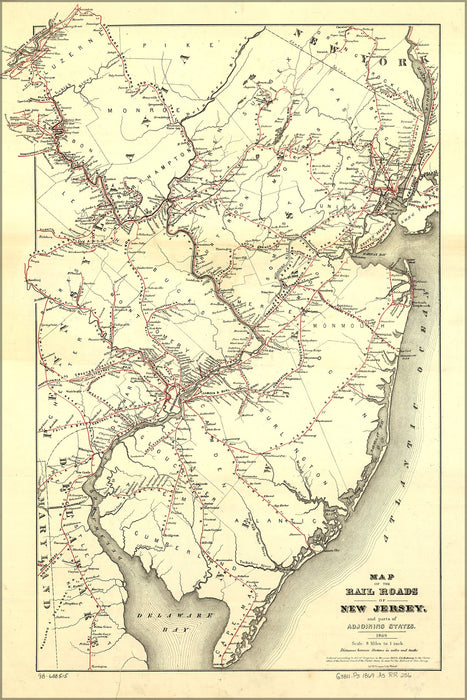 24"x36" Gallery Poster, Map of the railroads of New Jersey, 1869