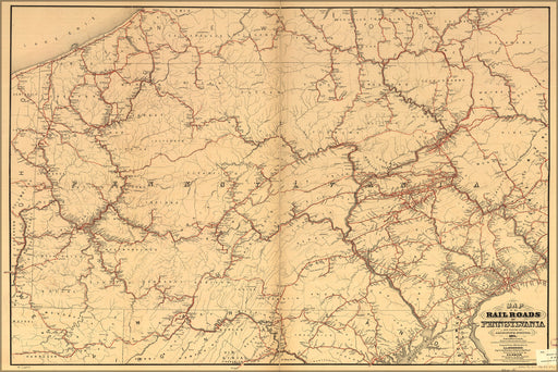 24"x36" Gallery Poster, Map of the railroads of Pennsylvania 1871