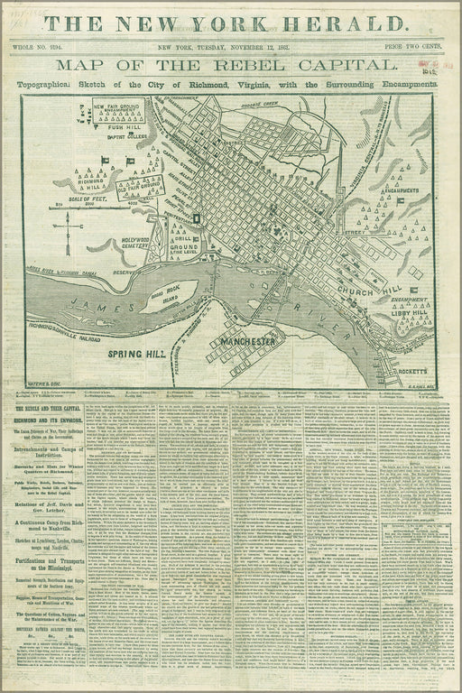 24"x36" Gallery Poster, Map of the rebel capital Richmond, Virginia 1861