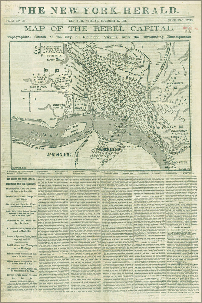 24"x36" Gallery Poster, Map of the rebel capital Richmond, Virginia 1861