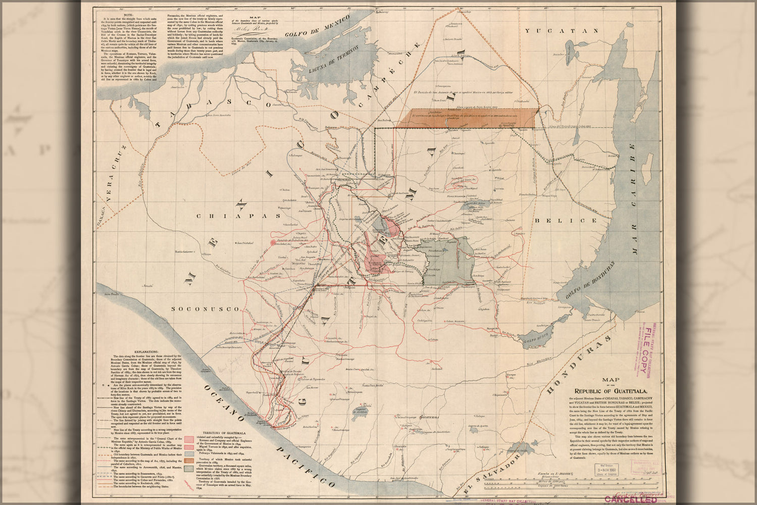 24"x36" Gallery Poster, Map of the republic of Guatemala 1895