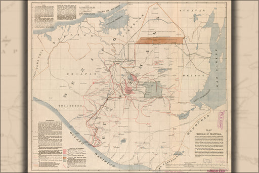 24"x36" Gallery Poster, Map of the republic of Guatemala 1895