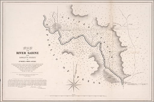 24"x36" Gallery Poster, Map of the river Sabine texas 1842