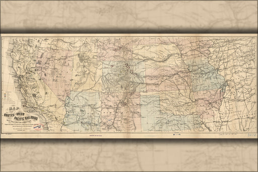 24"x36" Gallery Poster, Map of the routes of Union Pacific RailRoad 1867