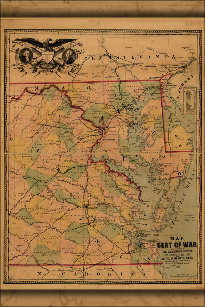 24"x36" Gallery Poster, Map of the seat of american civil war 1861