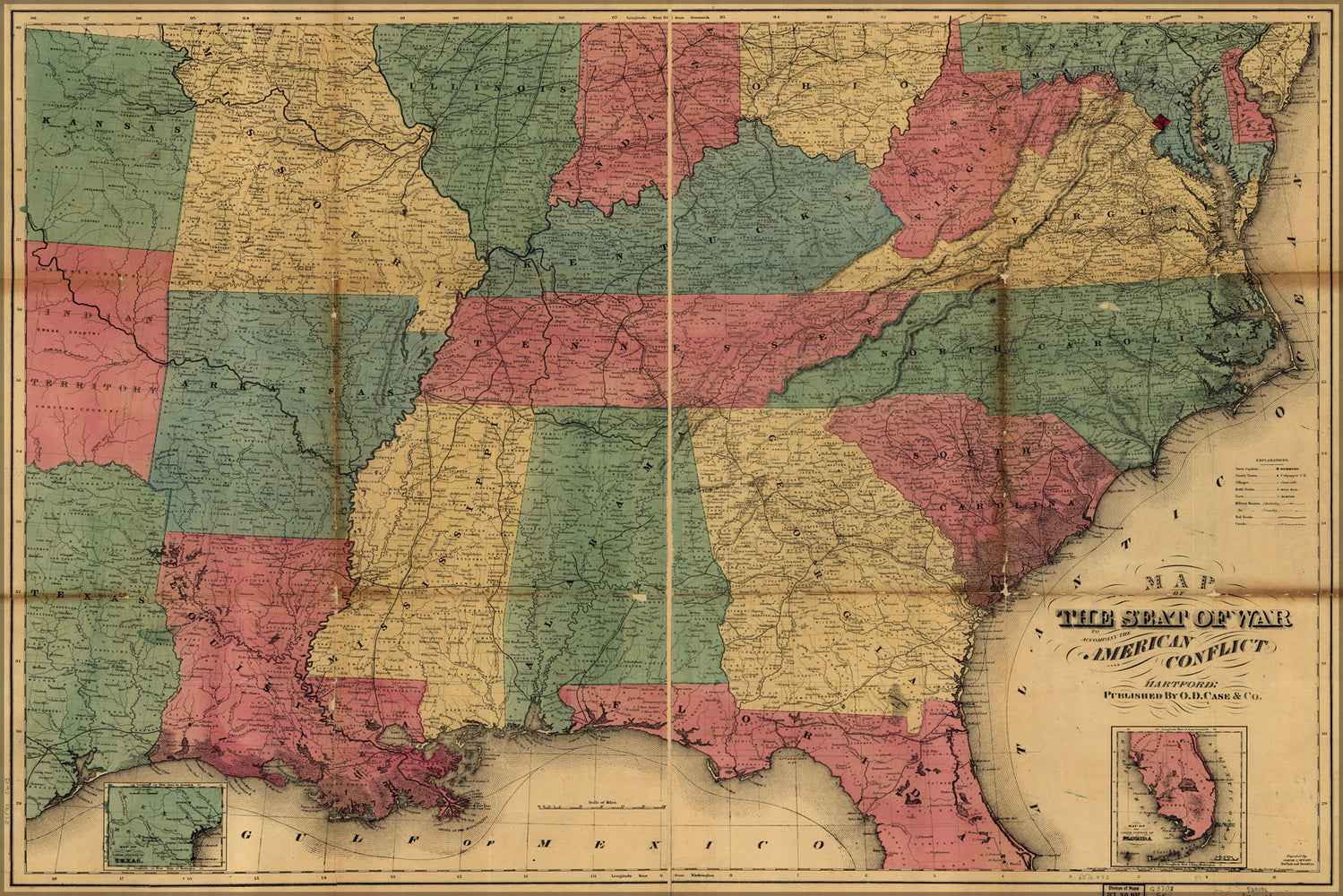 24"x36" Gallery Poster, Map of the seat of american civil war 1865