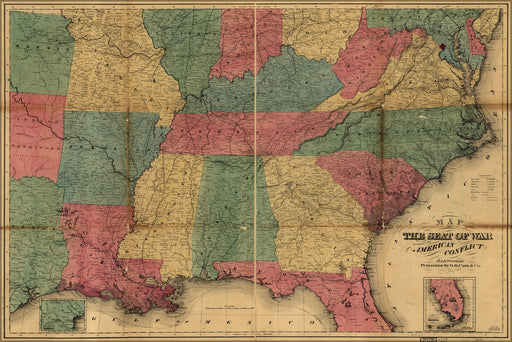 24"x36" Gallery Poster, Map of the seat of american civil war 1865