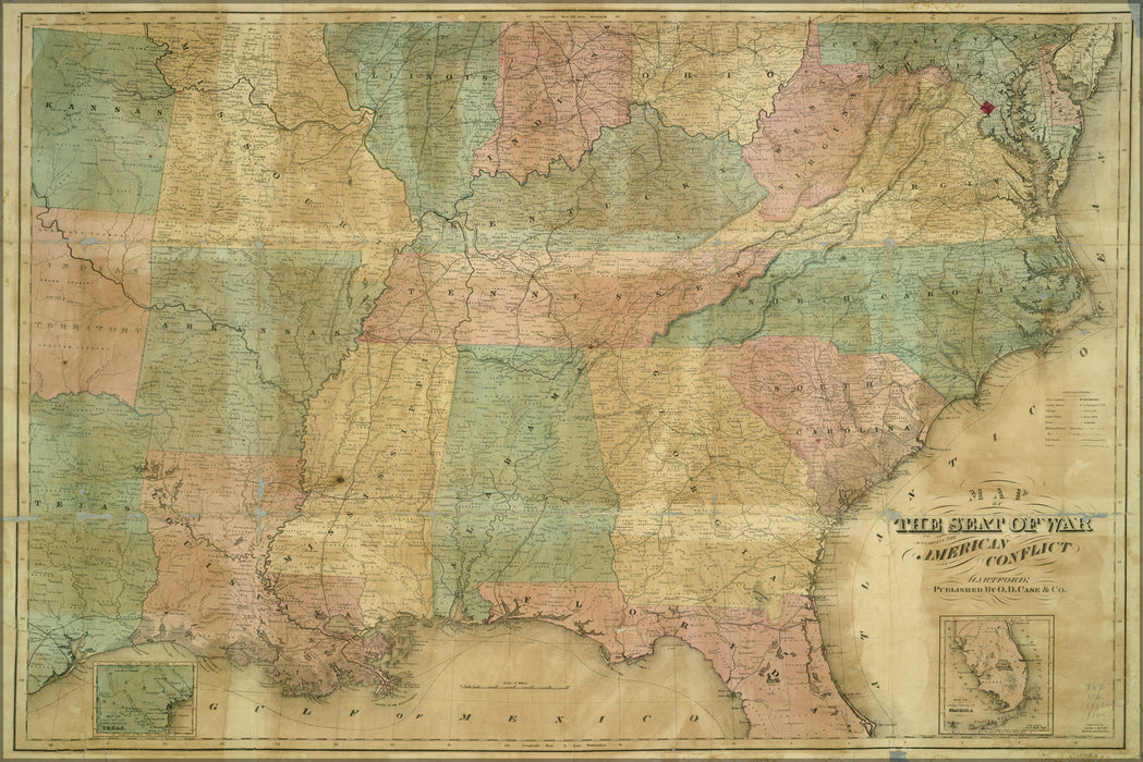 24"x36" Gallery Poster, Map of the seat of american civil war 1868