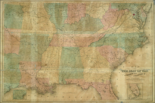 24"x36" Gallery Poster, Map of the seat of american civil war 1868
