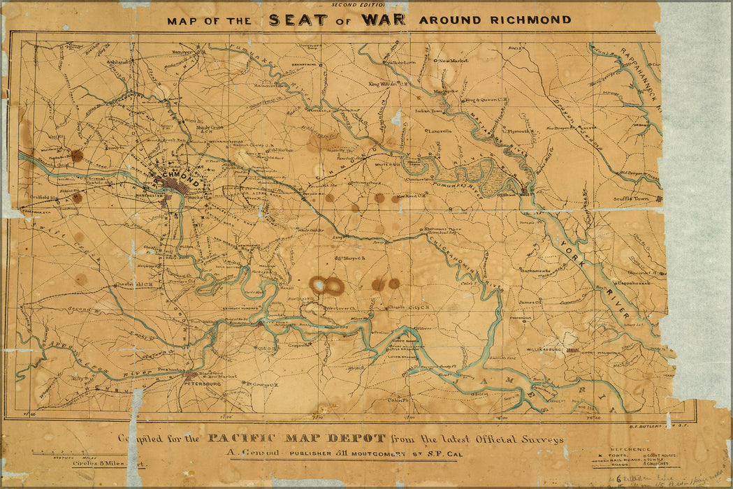 24"x36" Gallery Poster, Map of the seat of war around Richmond 1862