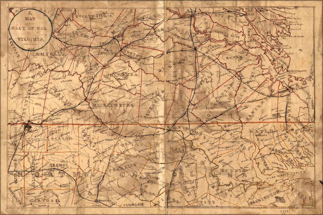 24"x36" Gallery Poster, Map of the seat of war in Virginia 1865