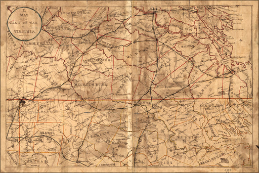 24"x36" Gallery Poster, Map of the seat of war in Virginia 1865