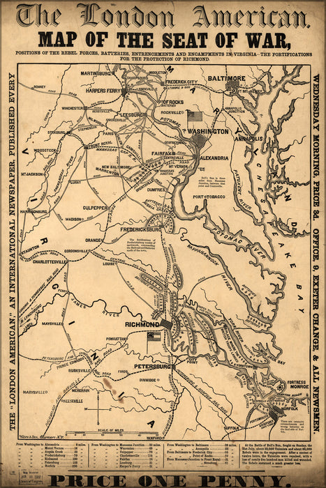 24"x36" Gallery Poster, Map of the seat of war in virginia 1861