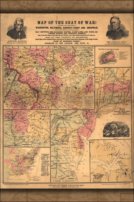 24"x36" Gallery Poster, Map of the seat of war washington d.c. 1861