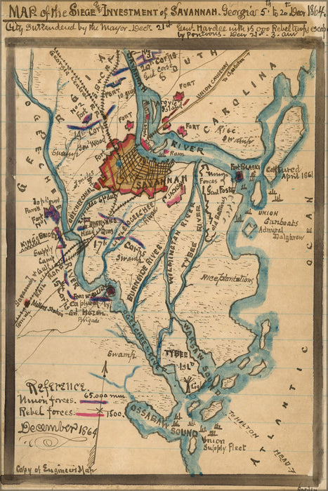 24"x36" Gallery Poster, Map of the siege of Savannah, Georgia dec 1864