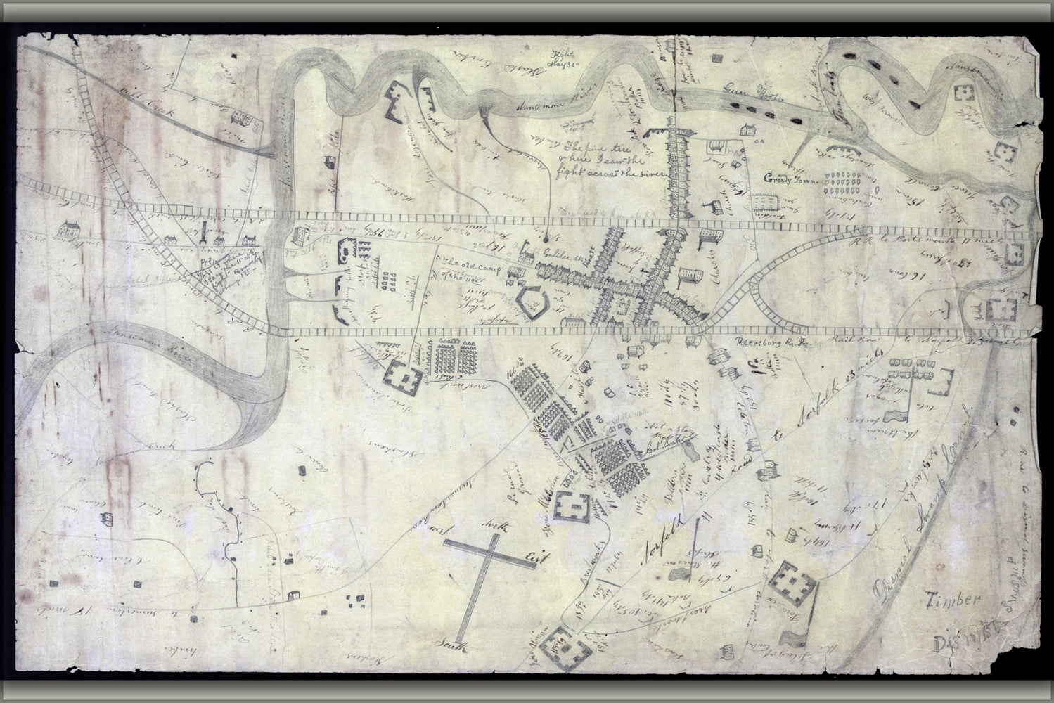 24"x36" Gallery Poster, Map of the siege of Suffolk, Virginia 1863