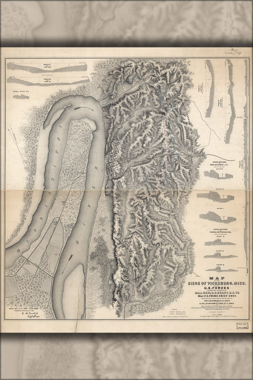 24"x36" Gallery Poster, Map of the siege of Vicksburg, Mississippi 1863