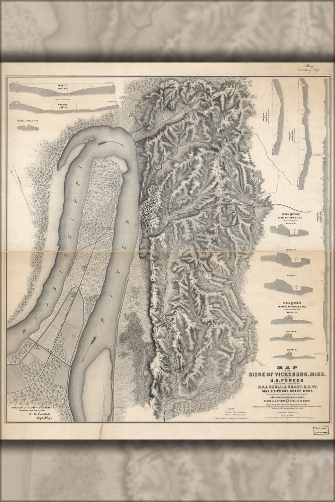 24"x36" Gallery Poster, Map of the siege of Vicksburg, Mississippi 1863
