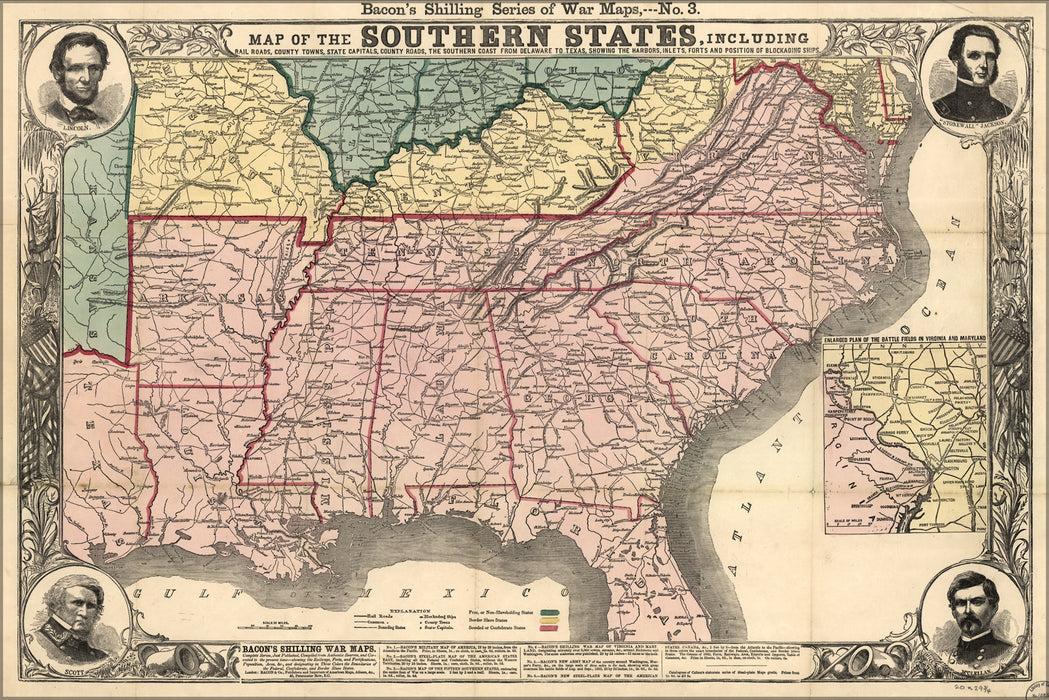 24"x36" Gallery Poster, Map of the southern states, 1863