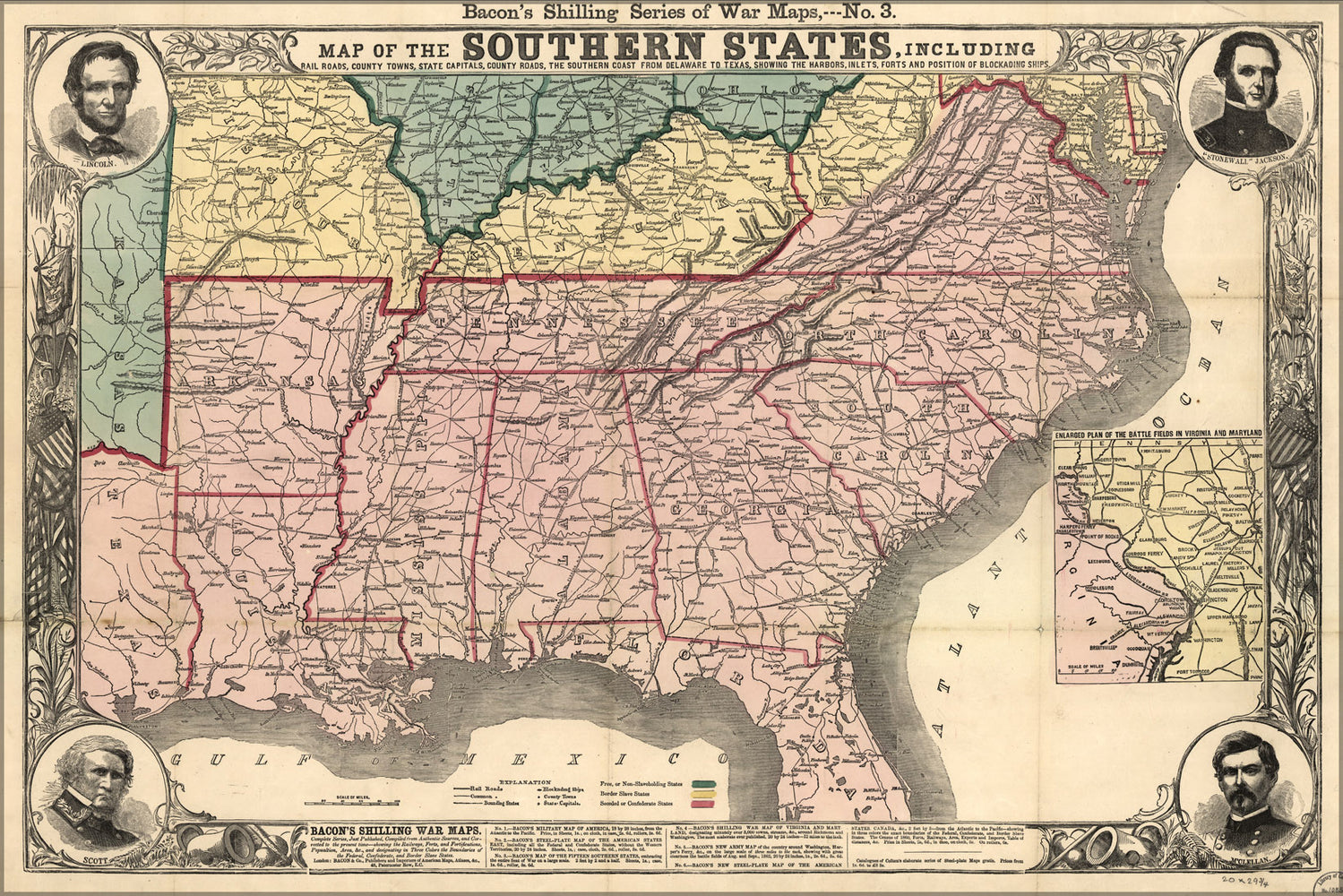 24"x36" Gallery Poster, Map of the southern states, 1863