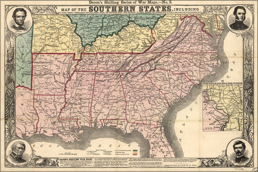 24"x36" Gallery Poster, Map of the southern states, 1863