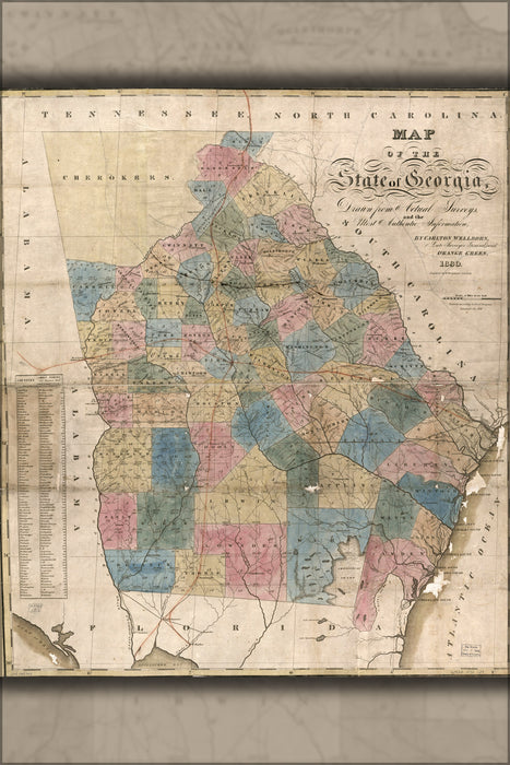 24"x36" Gallery Poster, Map of the state of Georgia 1830