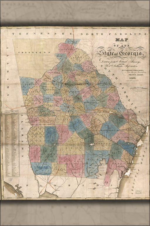 24"x36" Gallery Poster, Map of the state of Georgia 1830