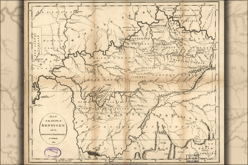 24"x36" Gallery Poster, Map of the state of Kentucky 1794