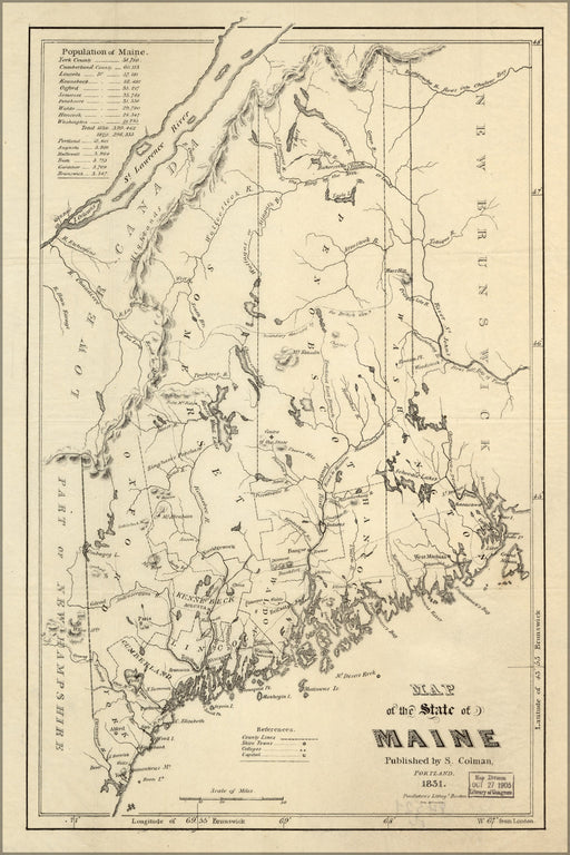 24"x36" Gallery Poster, Map of the state of Maine 1831
