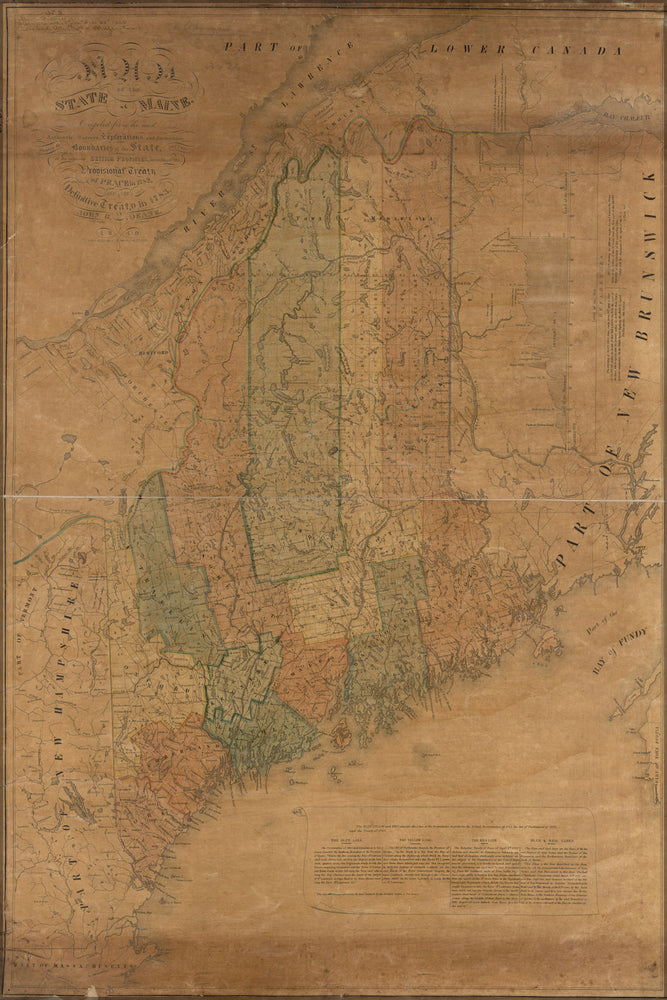 24"x36" Gallery Poster, Map of the state of Maine 1840
