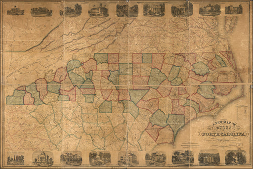 24"x36" Gallery Poster, Map of the state of North Carolina 1860