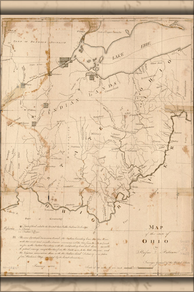 24"x36" Gallery Poster, Map of the state of Ohio 1805