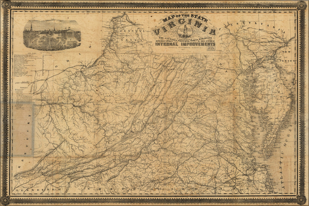 24"x36" Gallery Poster, Map of the state of Virginia 1864