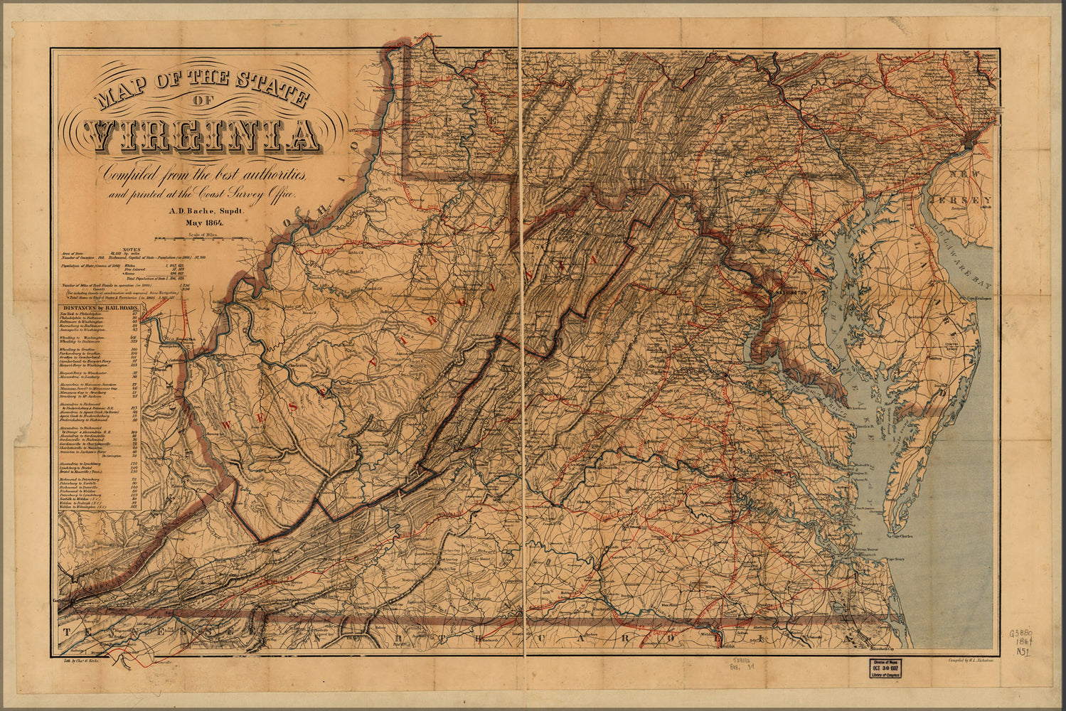 24"x36" Gallery Poster, Map of the state of Virginia 1864 p2