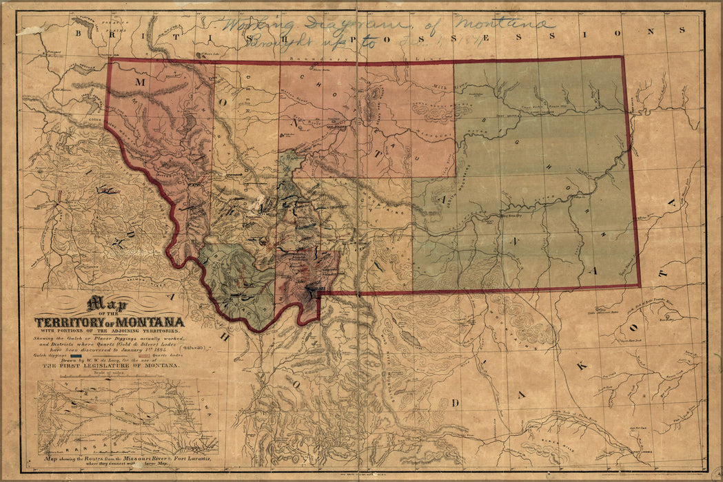 24"x36" Gallery Poster, Map of the territory of Montana 1865