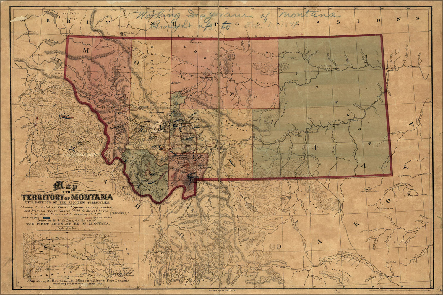 24"x36" Gallery Poster, Map of the territory of Montana 1865