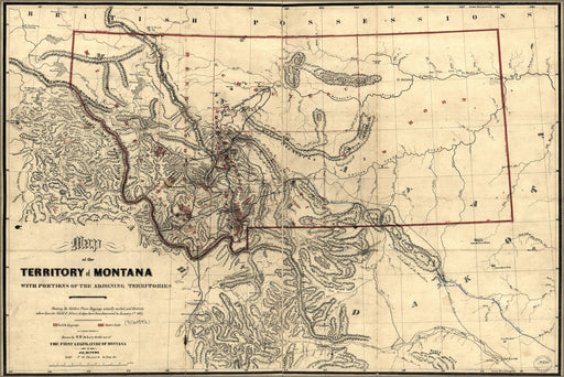 24"x36" Gallery Poster, Map of the territory of Montana 1865 p2