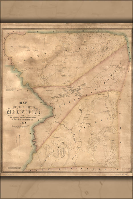 24"x36" Gallery Poster, Map of the town of Medfield mass. 1852